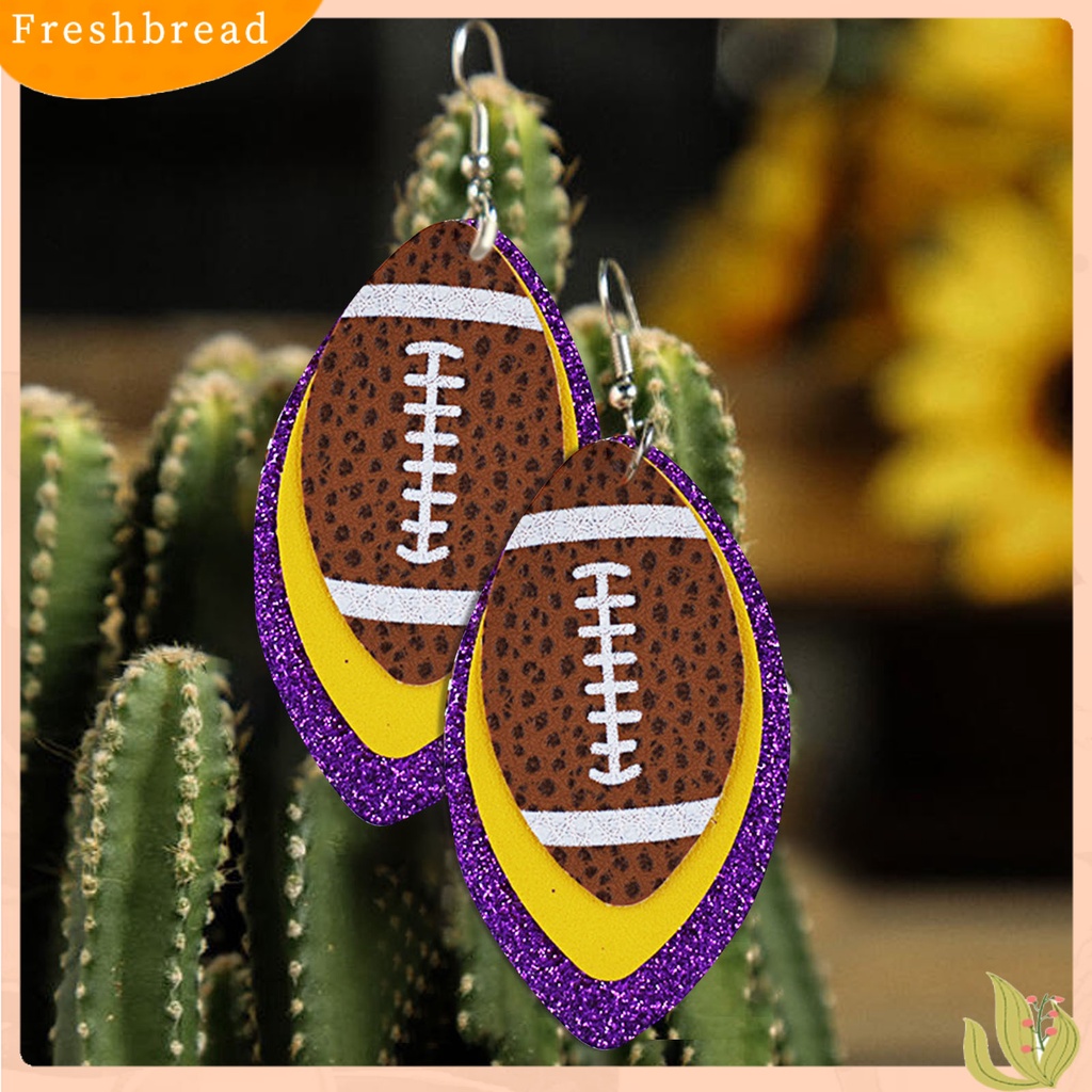 &lt; Freshbread &gt; 1pasang Anting Menjuntai Ringan Multi-layer Kulit Imitasi Vintage Unik Football Hook Earring Untuk Wanita