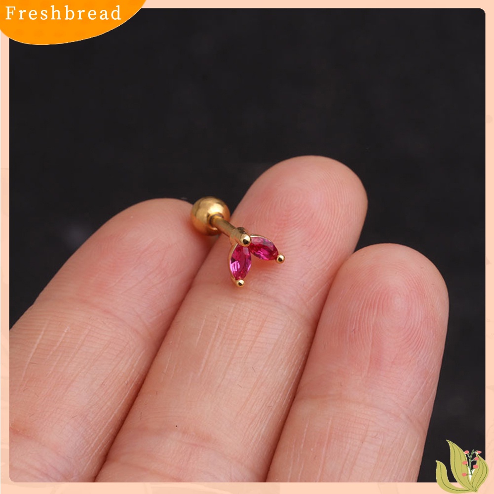 &lt; Freshbread &gt; 1Pc Wanita Cubic Zirconia Hias Daun Stud Anting Barbel Tulang Rawan Perhiasan Hadiah