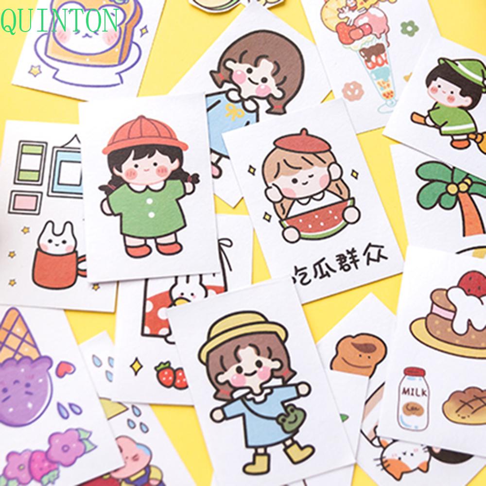 Quinton 50pcs / Set Stiker Label Motif Kartun Beruang / Kelinci / Anak Perempuan Untuk Dekorasi Buku Diary / Scrapbook Diy