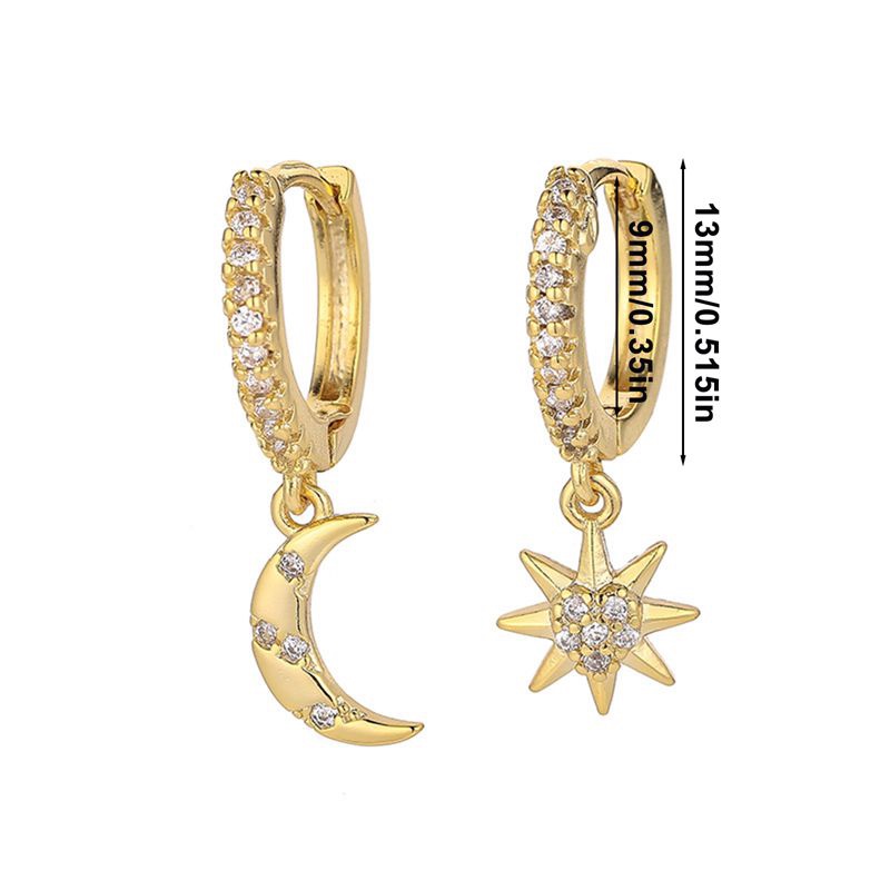 Anting Hoop Huggie Bentuk Bintang Bulan Cubic Zirconia Hypoallergenic Untuk Hadiah Wanita