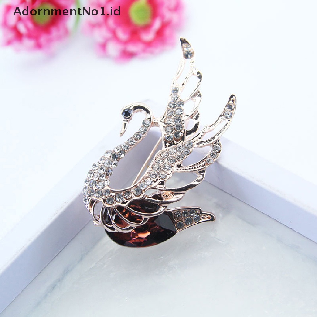 [AdornmentNo1] Fashion Kristal Berlian Imitasi Swan Bros Untuk Wanita Kerah Pakaian Pin Pesta Perhiasan Hadiah [ID]