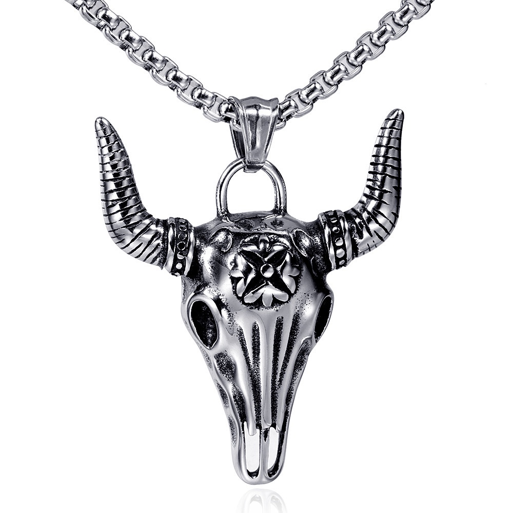 Eropa Amerika Retro Kambing Tengkorak Liontin Mendominasi Trendi Pria Titanium Steel Kalung Tidak Luntur Sweater Unik