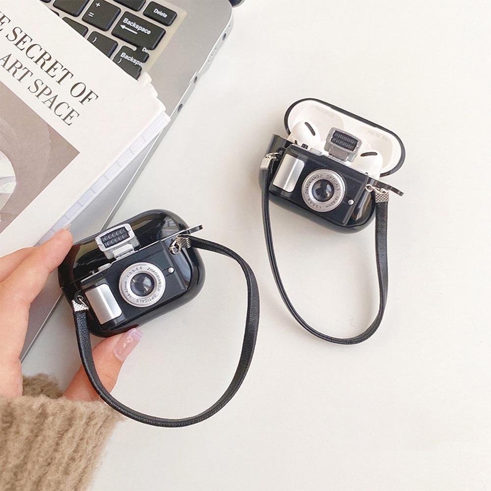 Pribadi Vintage Flash Kamera Liontin Bluetooth Headset Case Flash Kamera Kabel Kulit Headset Nirkabel Case Pelindung Untuk Airpods3/Pro Pelindung Dekorasi