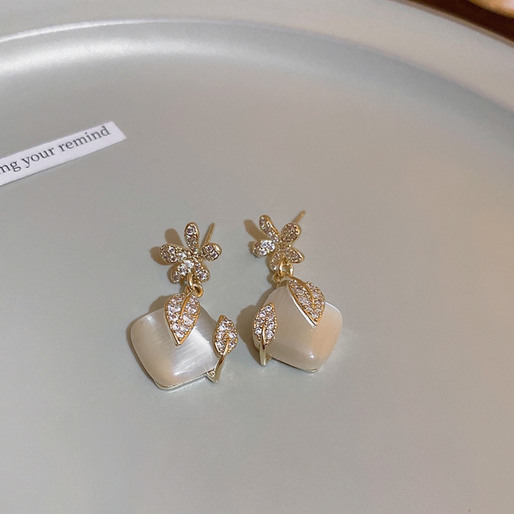 Deartiara Korea Fashion Bunga Busur Hati Kelinci Opal Anting Baru Mewah Elegan Gaya Earrings