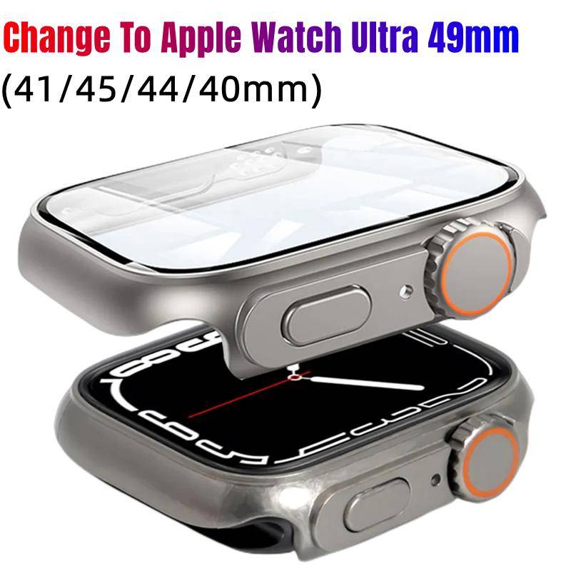 Change To Ultra 49mm Case For Apple Watch Series8 7 41mm 45mm PC Cover+Kaca Untuk iWatch 6 5 SE 40mm 44mm Pelindung Layar Cases