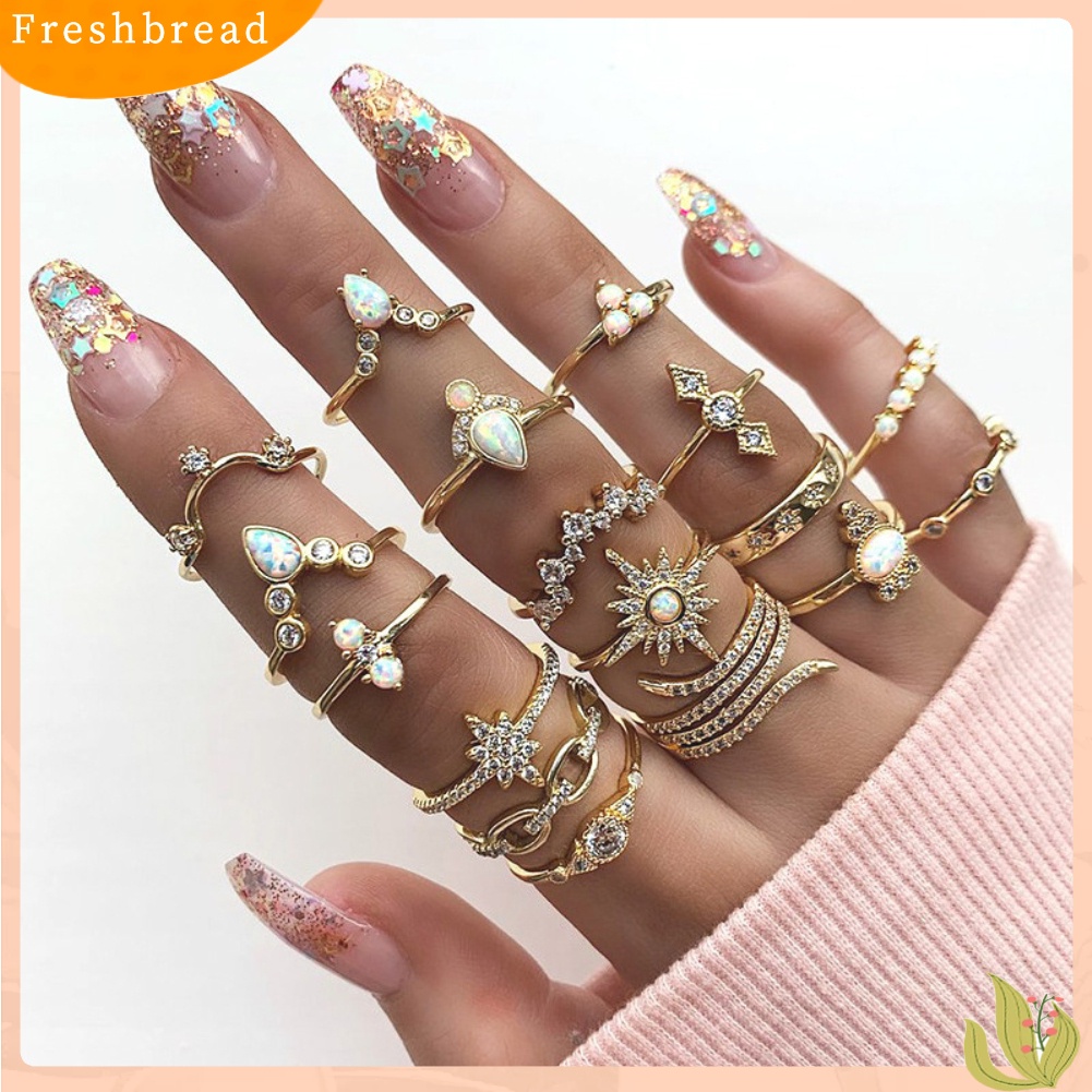 {In Stock} 17Pcs/Set Bohemian Wanita Berlian Imitasi Hias Bunga Jari Cincin Pesta Perhiasan Hadiah