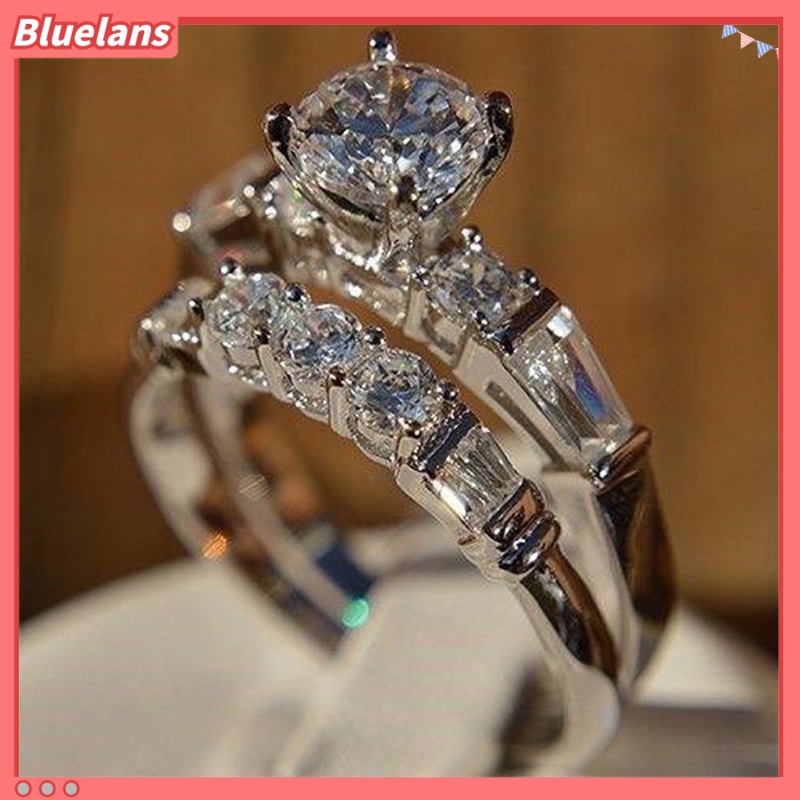 {In Stock} 2Pcs/Set Shiny Cubic Zirconia Hias Wanita Pernikahan Cincin Perhiasan Pesona Hadiah