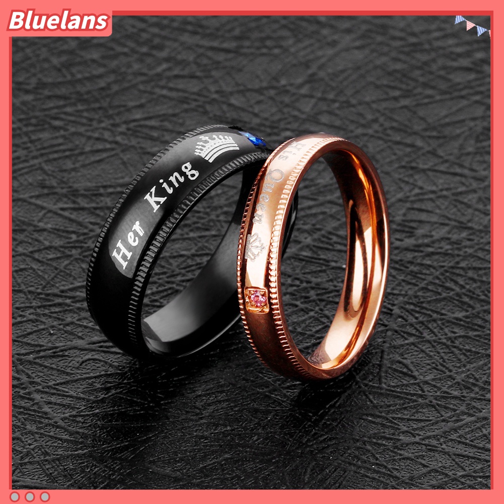 {In Stock} Fashion Baja Titanium Berlian Imitasi Her King His Queen Pasangan Jari Rings Perhiasan