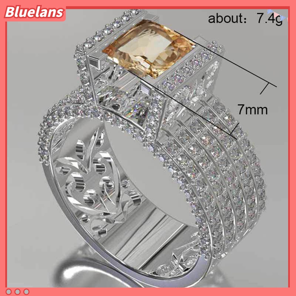 {In Stock} Fashion Wanita Berongga Kerawang Zirkon Berlian Imitasi Jari Cincin Pengantin Perhiasan Hadiah