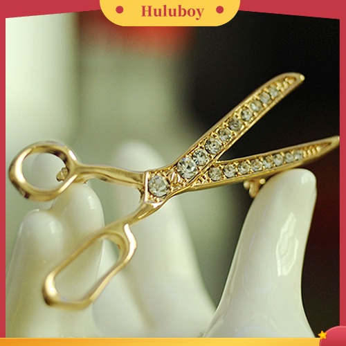 {Ready Stock} Indah Buatan Tangan Berlian Imitasi Gunting Berlapis Emas Bros Pin Perhiasan Hadiah Xmas Terbaik