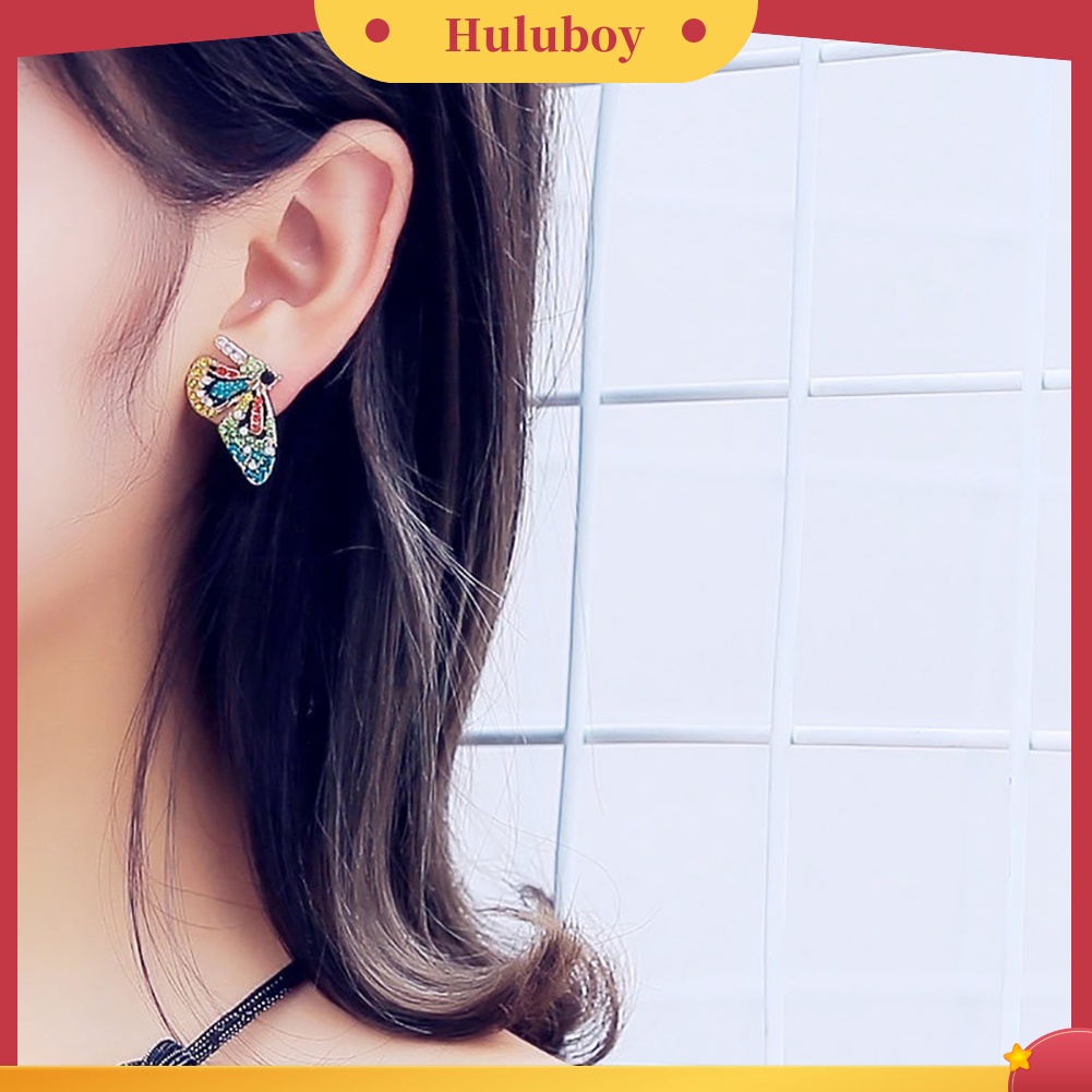 {Ready Stock} Fashion Wanita Multicolor Berlian Imitasi Kupu-Kupu Telinga Stud Earrings Perhiasan Pesta