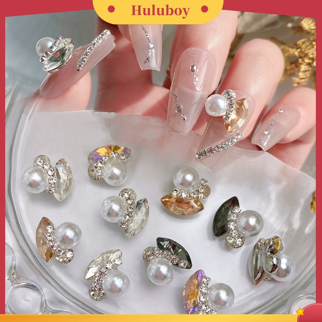 {In Stock} 5 Pcs Kuku Berlian Imitasi Mengkilap Glitter Tiga Dimensi Berkilau DIY Faux Kristal Mata Kuda Besar Mutiara Imitasi Rantai Kuku Dekorasi Wanita Pasokan