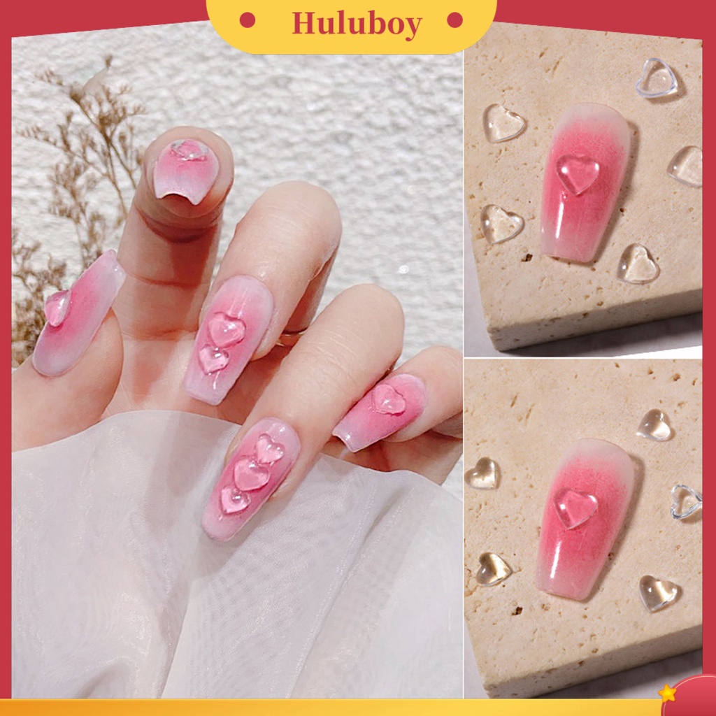 {In Stock} 100Pcs/tas Aksesoris Kuku Fleksibel Pengerjaan Halus Resin 3D Bentuk Hati DIY Nail Art Charm Untuk Rumah
