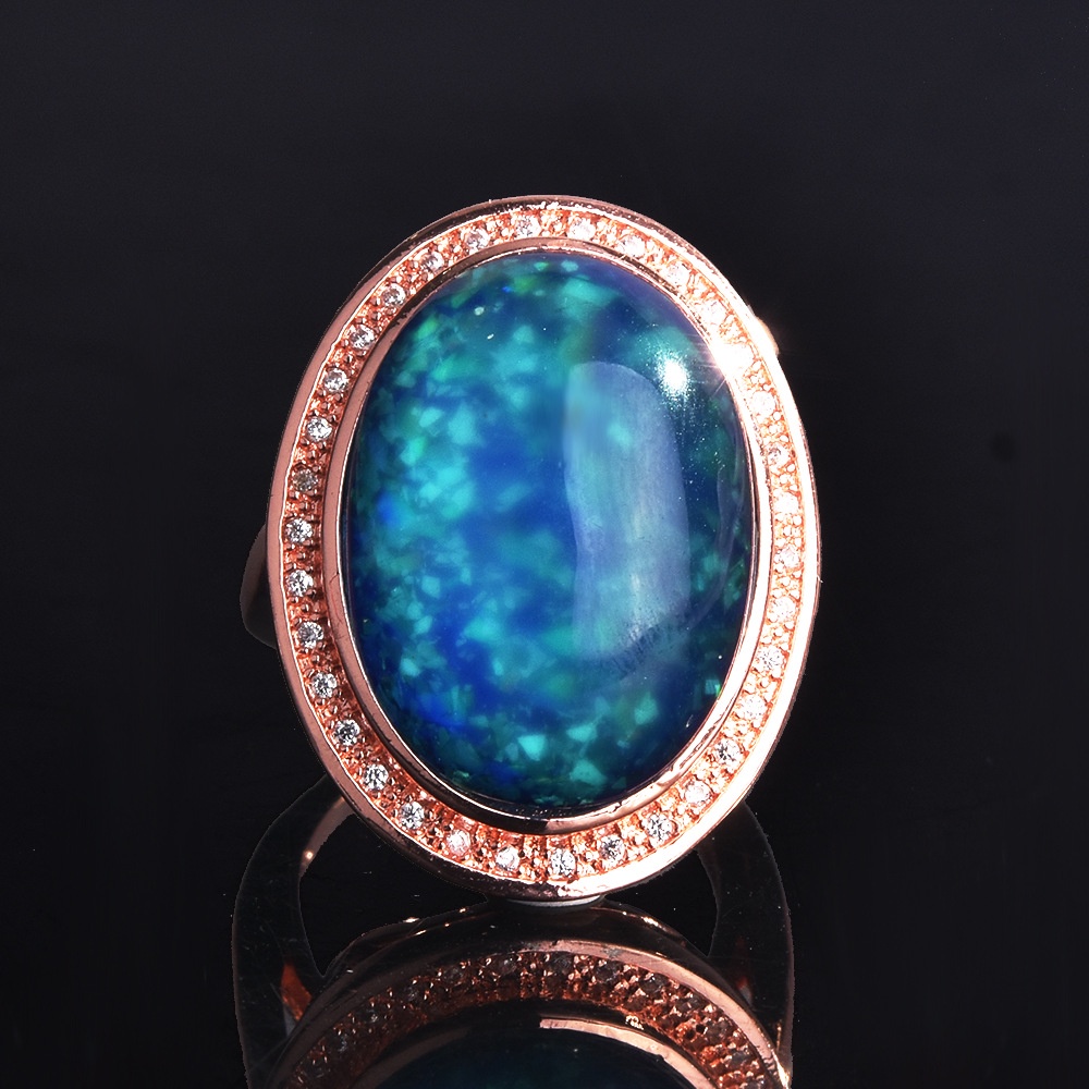 Goldkingdom Fashion Perhiasan Aksesoris Ready Stock Mewah Alami Besar Warna-Warni Opal Opal Cincin Berlian Set Fashion Mewah Ringan Mewah Perjamuan Pernikahan Band