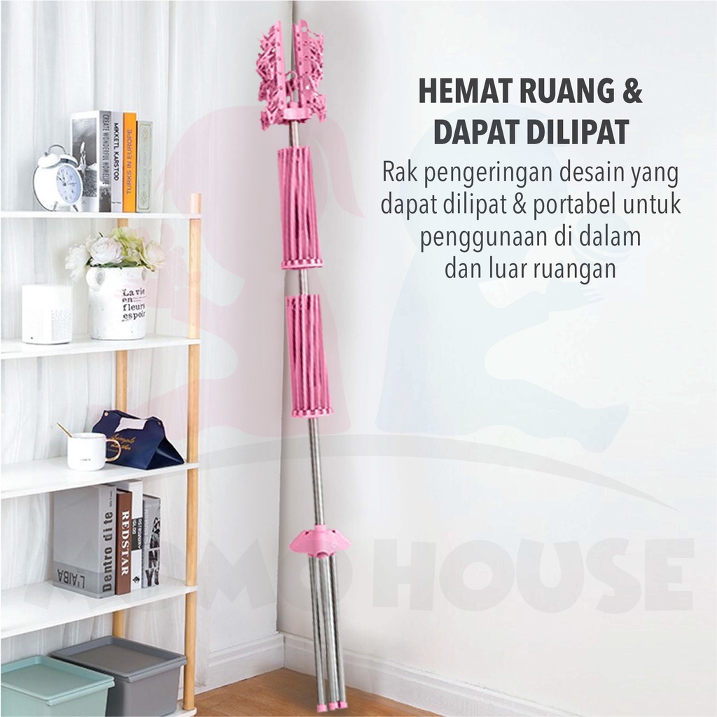 MOMO HOUSE jemuran menara baju bayi drying rack baju stand hanger foldable drying rack jemuran baju lipat bayi 3 susun stainless