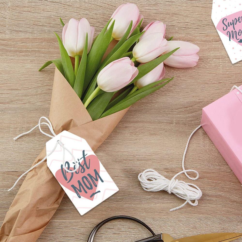 Suyo 60pcs Mother's Day Tag Favors Supplies Colorful Kertas Dekorasi Pembungkus Kado Best Mom Hang Tag