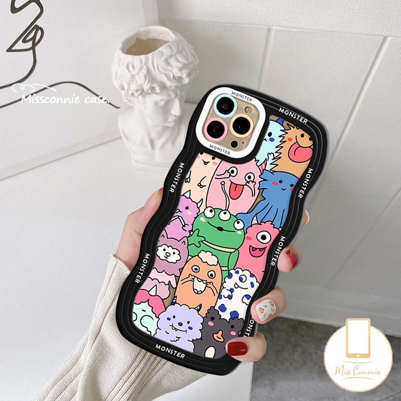 Kartun Hewan Wavy Edge Case Realme C53 10c55 9i 56i C35 C25 C30 5i 8c12 C15 C21Y C33 C11 C25Y C25s 8i 7i 7 5s C17 C20A C20 8Pro 9Pro+9 C3 Monster Kecil Lucu Imut Soft Sarung