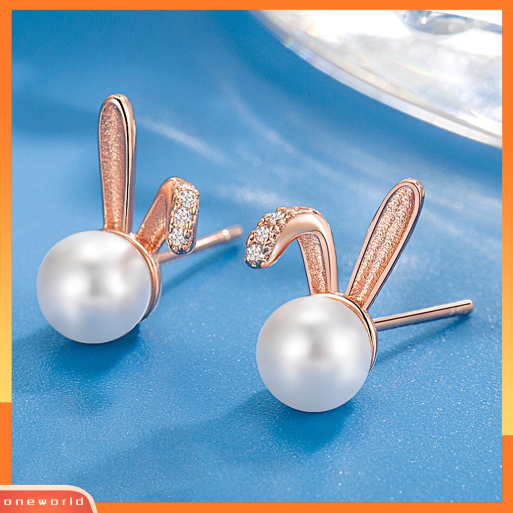 [ONE] 1pasang Ear Studs Geometric Charming Shining Piercing Tanpa Sakit Memakai Dekorasi Hypoallergenic Kelinci Mutiara Imitasi Anting Perhiasan Aksesori