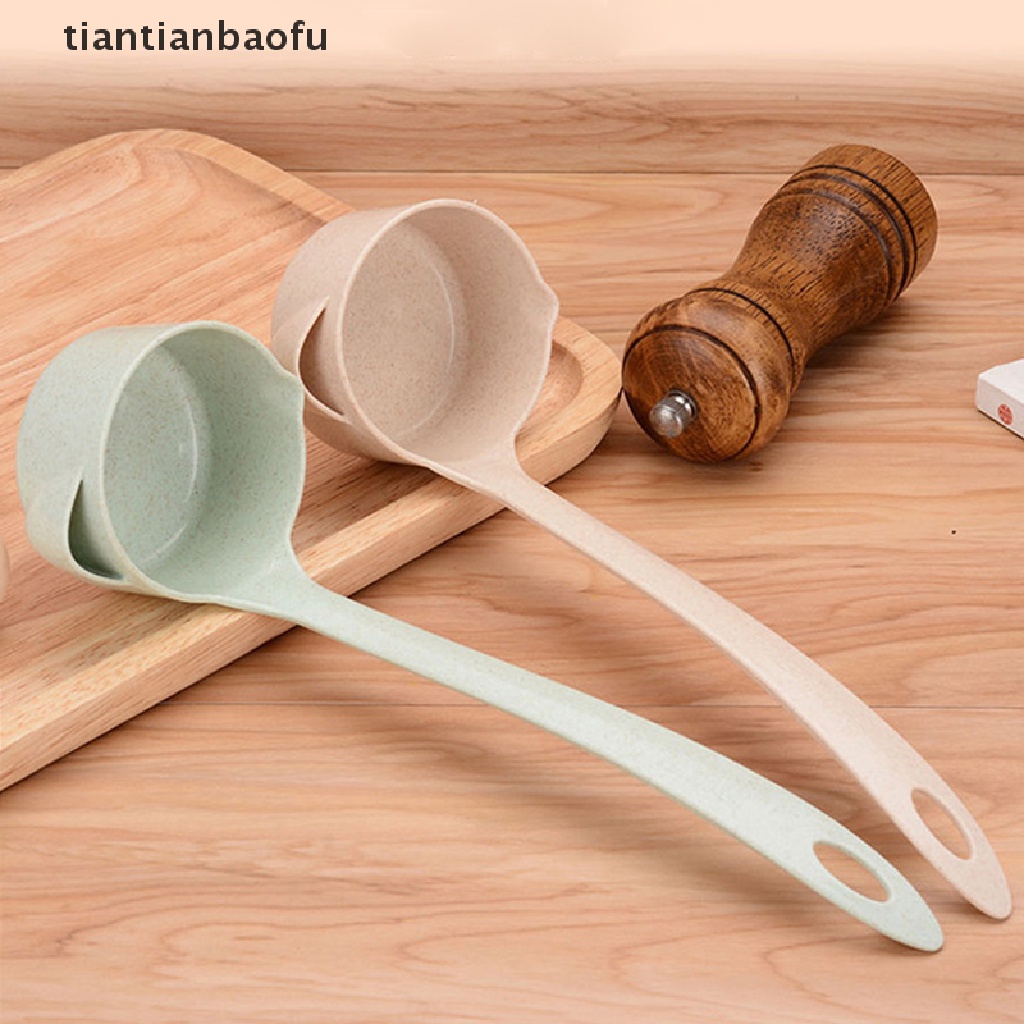 [tiantianbaofu] 1pc Wheat Straw Handle Soup Spoon Sendok Pemisah Minyak Sup Colander Spoon Butik