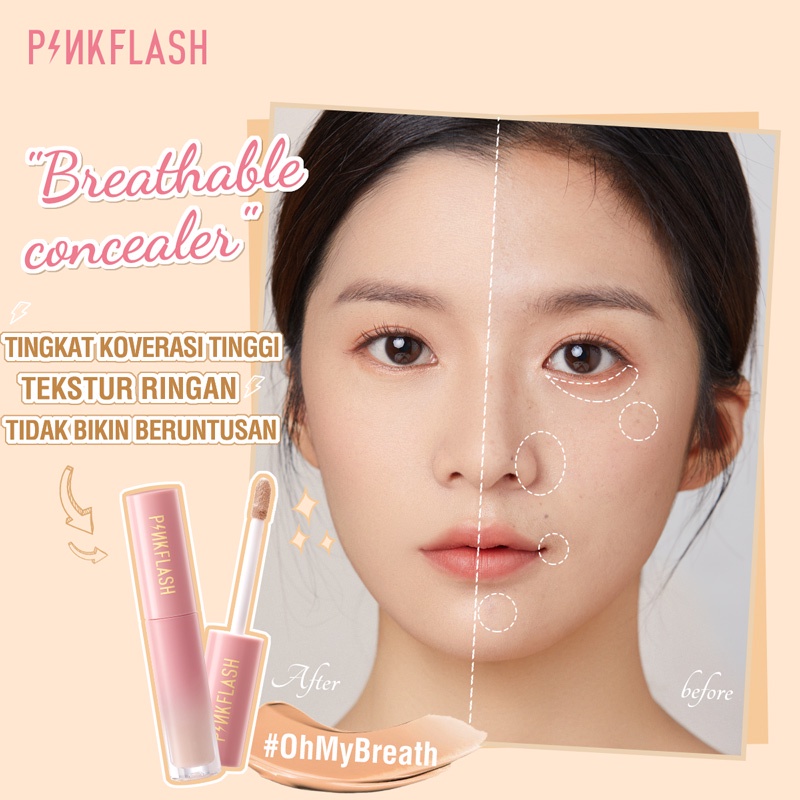 PINKFLASH Liquid Concealer Tahan Air Tahan Lama Full Coverage Color Breathable Corrector