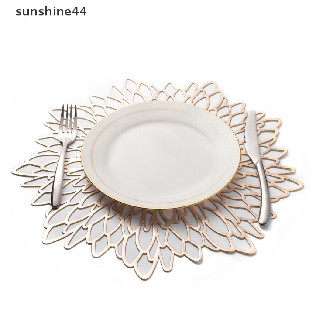 Sunshine Table Mat Hibiscus Flower Bronzing PVC Tatakan Hollow Isolasi Coaster Alas Meja Mangkok Dekorasi Rumah Natal Tahan Panas ID