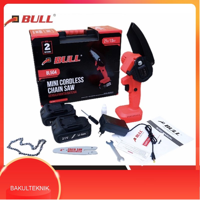 BULL BL 504 Gergaji rantai baterai mini cordless chainsaw BL504 potong kayu pohon