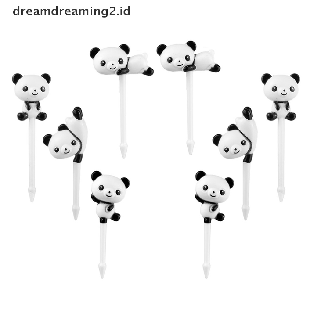 (hot) 8pcs/set Mini Kartun Panda Garpu Buah Anak Snack Dessert Picks Tookpick Makan Siang//