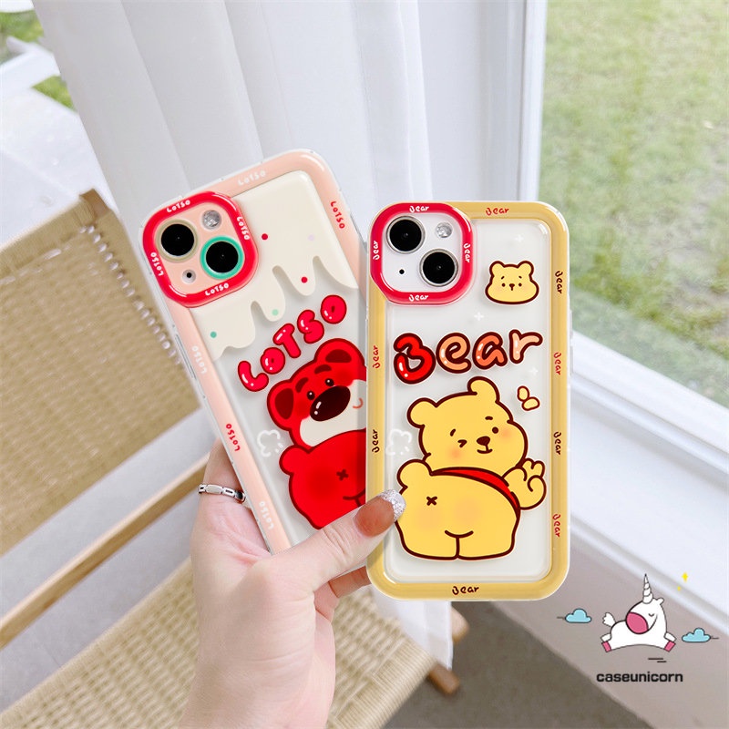 IPHONE Kartun Manyo Strawberry Bear Phone Case Kompatibel Untuk Iphone11 13 14 12 Pro Max 7Plus 7 6 8 6s Plus XR X XS Max SE 2020 Cute Winnie the Pooh Lembut Shockproof Pasangan Airbag Cover