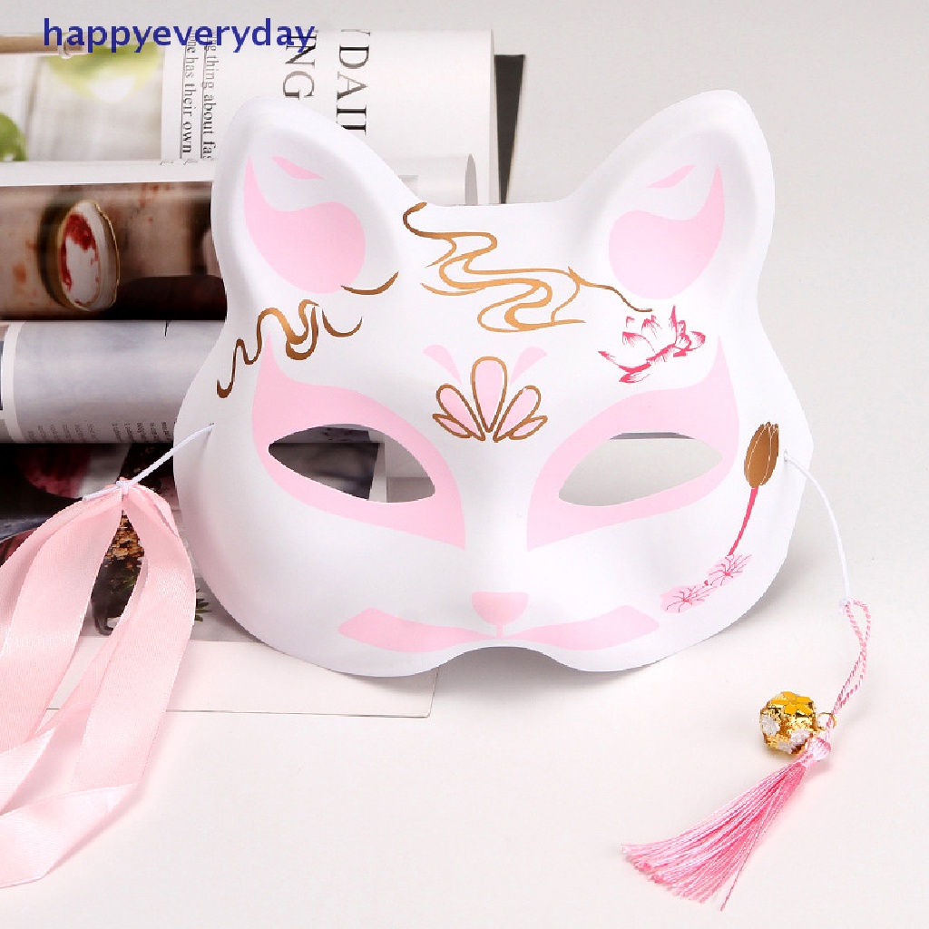 [happy] Masker Anime Foxes Cosplay Jepang Rave Hand-Painted Anime Demon Slayer Setengah Wajah [ID]