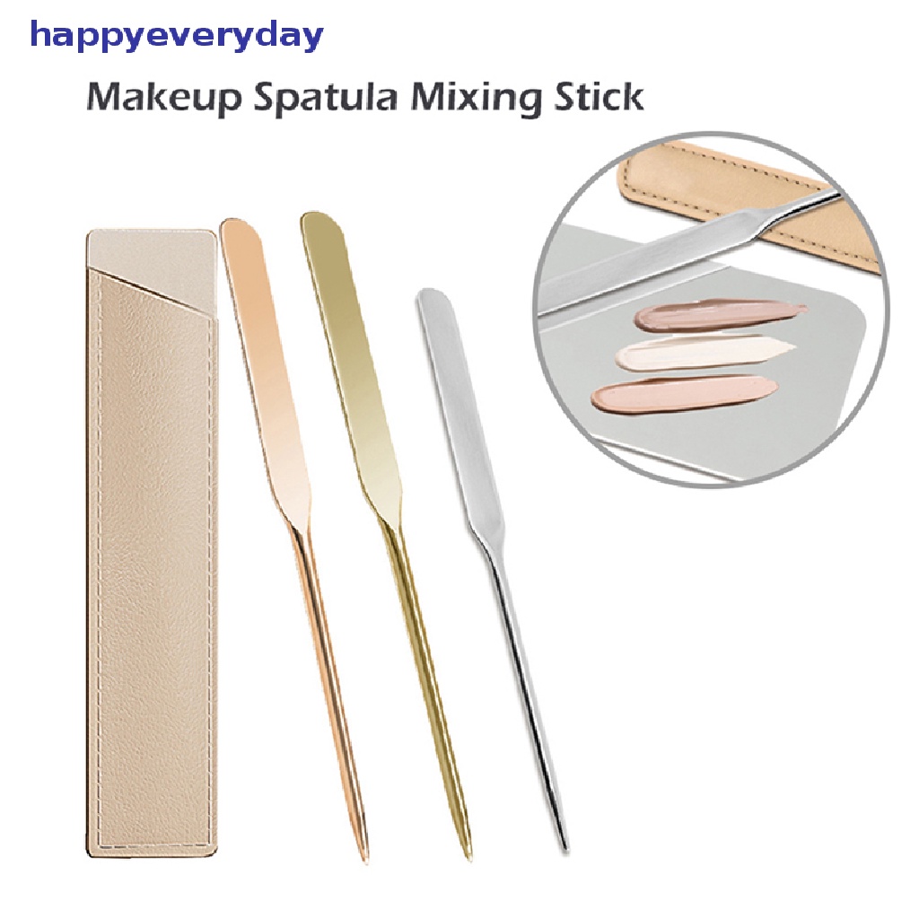 [happy] Spatula Toner Makeup Kepala Ganda Bahan Stainless Steel Dengan Stik Pencampur Tas PU [ID]