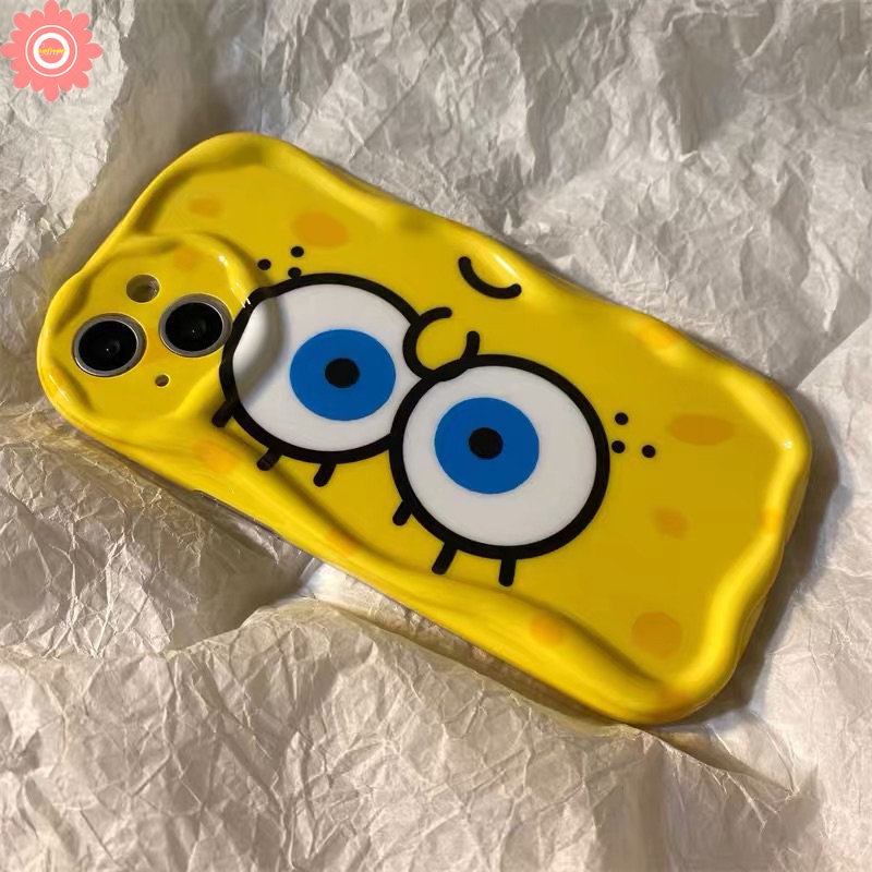 IPHONE Casing Kartun SpongeBob Kompatibel Untuk Iphone14 11 13 12 Pro Max XR 7Plus 6s 6 7 8 Plus X XS Max SE 2020 Cute Patrick Star 3D Wavy Curved Edge Soft Airbag Glossy Shockproof Cover