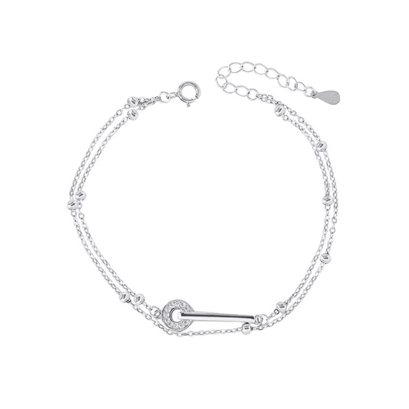 Roselife Elegan s925 Perak Manik-Manik Kecil Zirkon Bersinar Putaran Pesona Gelang Untuk Wanita Perempuan Korea Fashion Berlapis Ganda Gelang Trendi Pergelangan Tangan Perhiasan Aksesoris