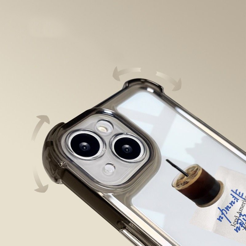 IPHONE Case Lembut Shockproof Kopi Kompatibel Untuk Iphone11 14 13 12 Pro Max XS Max X XR 7 +8 6 6S Plus Casing Transparan TPU Unik Tombol Cover Kamera Perlindungan
