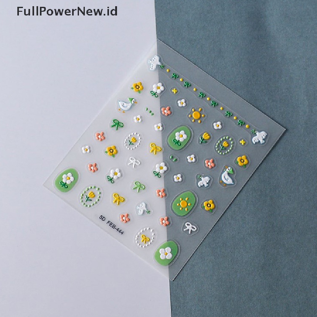 Power 5D Nail Art Stiker Bunga Perekat Diri DIY Timbul Decals Spring Series ID