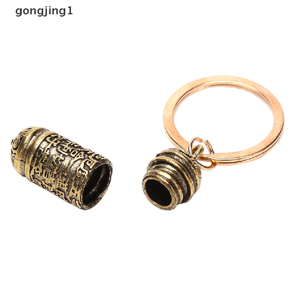 Ggg Hollow Kuningan Sutra Silinder Liontin Gantungan Kunci Pill Box Container Bottle Keychains ID