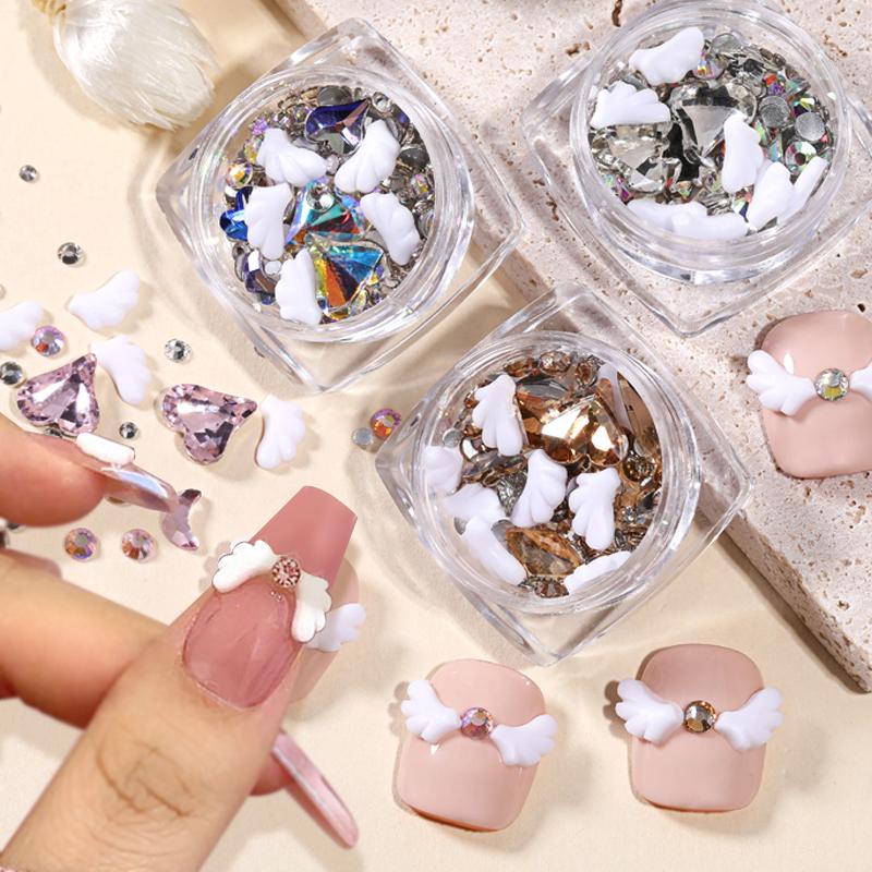 3d Kuku Berlian Imitasi Merah Muda Hati Bintang Bagian Kuku Seni Dekorasi Resin Pesona Kuku Flatback Permata Logam Studs Aksesoris Manicure