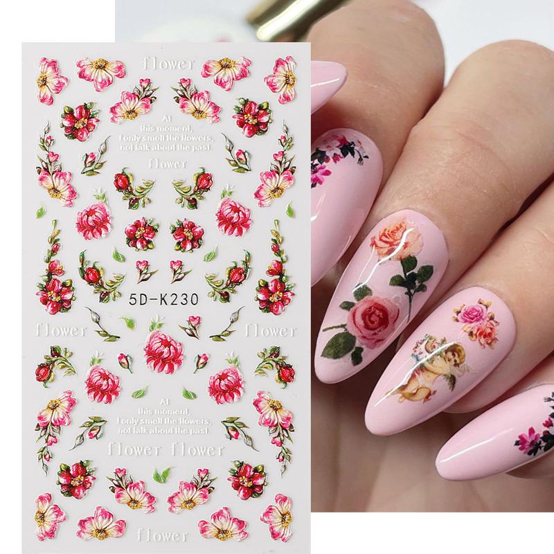 5d Timbul Bunga Nail Art Stiker Bunga Tulip Terukir Pernikahan Slider Garis Geometri Daun Kupu Kuku Decals