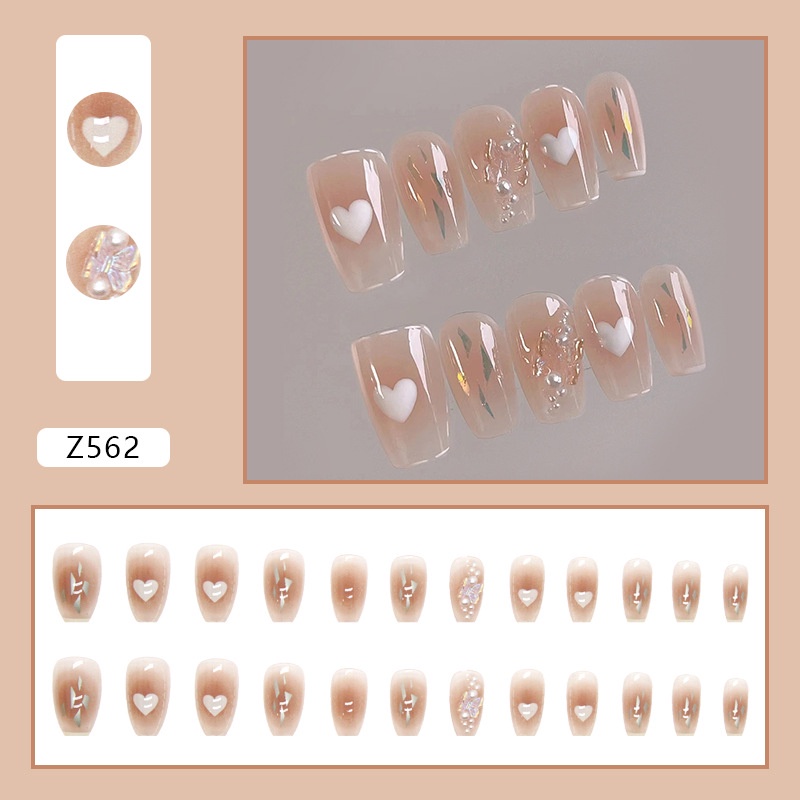 24pcs Set Kuku Palsu Dengan Lem French Nail Art Fake Finger Nail Palsu