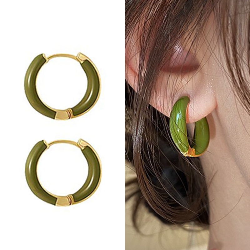 Anting Hoop Drip Glaze Elegan Prancis Cahaya Mewah Desain High-End Anting Hoop Polos