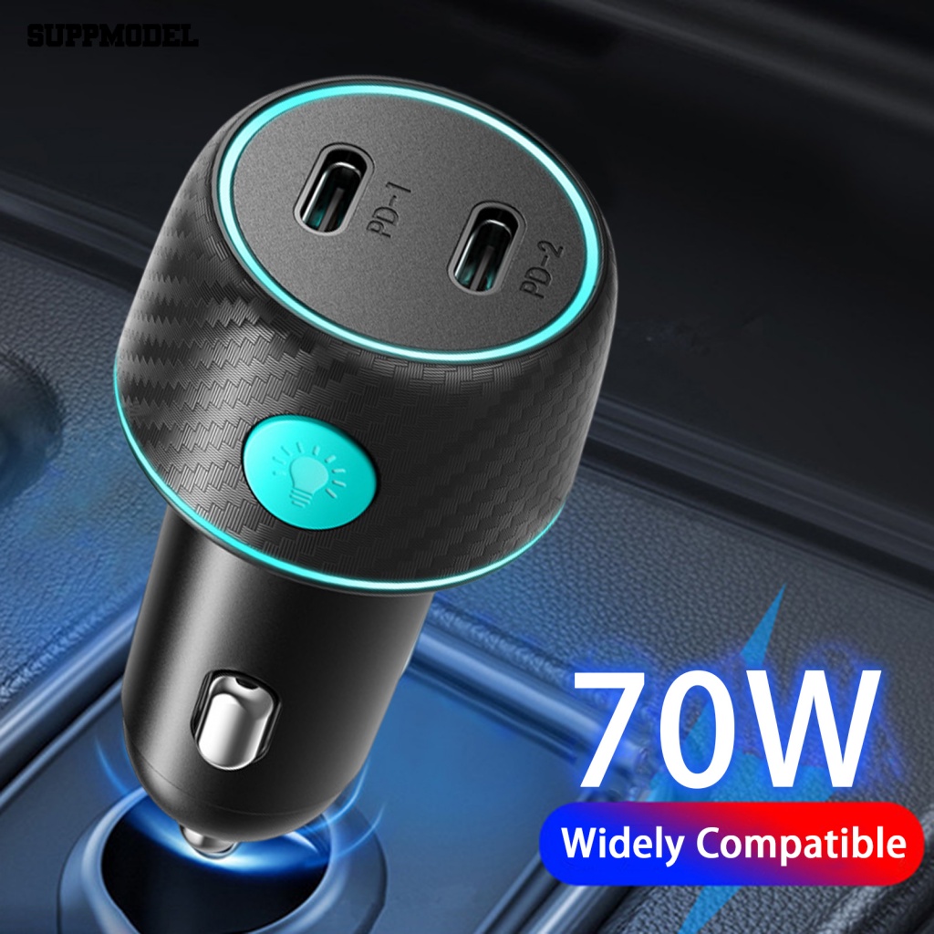 Suppmodel USB Charger Ponsel Mobil Aksesori Otomatis PD/QC 3.0 Charger Ponsel Otomatis Seven-color Ambient Light