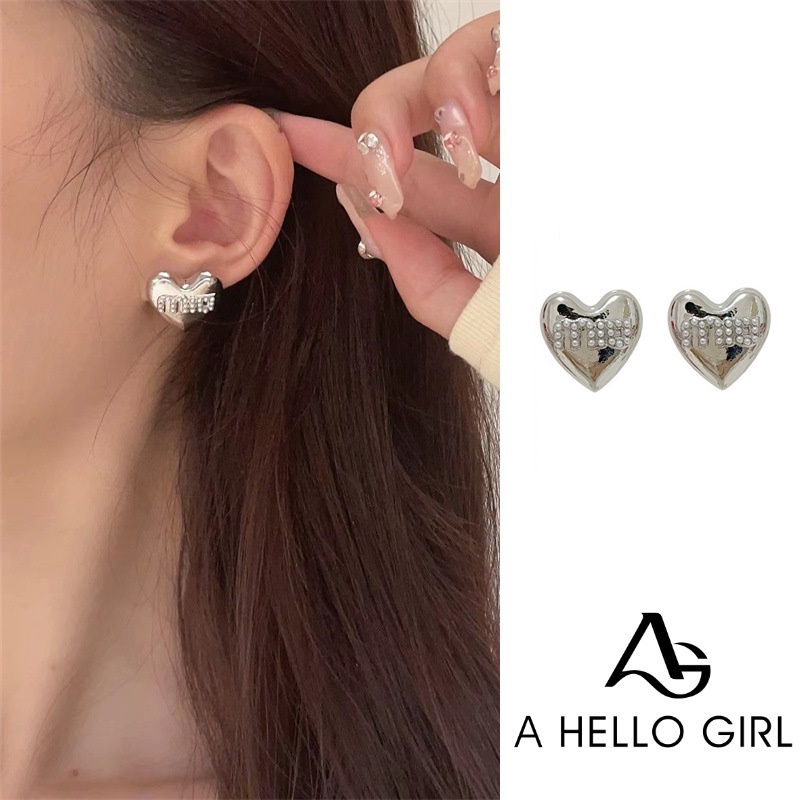 Anting Tusuk Sterling Silver 925 Desain Tulisan Hello Kitty Hias Mutiara Mewah Untuk Wanita