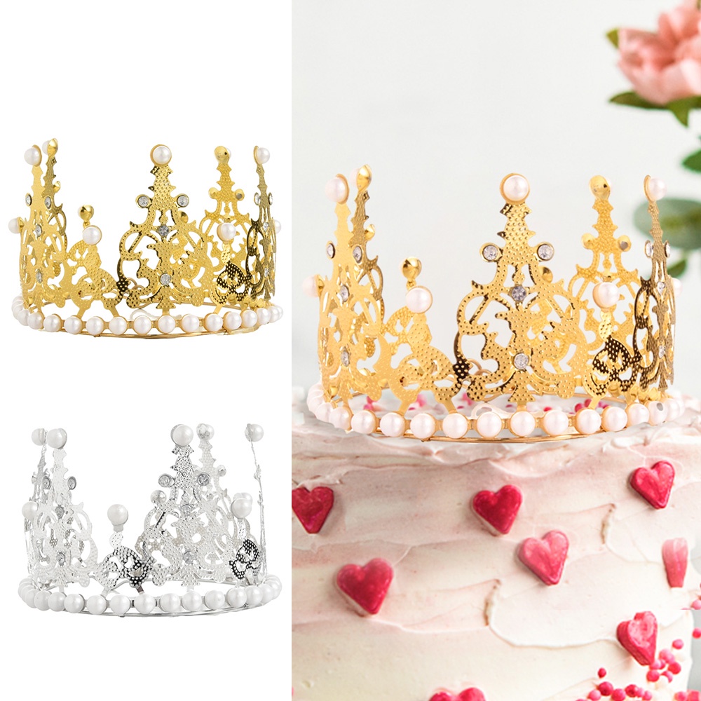 Mahkota Mini Mutiara Kristal Crown Cake Topper Baking Decor Hiasan Rambut Baking Kue Topper Dekorasi DIY Untuk Ulang Tahun Anak Baby Shower Pesta Elegan