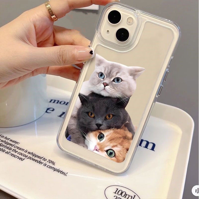 IPHONE Tiga Kucing Soft Case Kompatibel Untuk Casing Iphone11 14 13 12 Pro XS Max X XR 7 +8 6 6S Plus TPU Transparan Unik Tombol Cover Pelindung Kamera