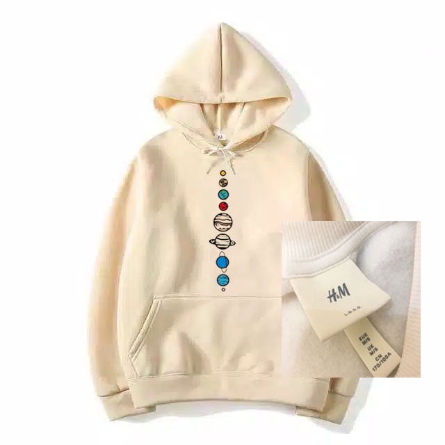 INDO - Jaket Hoodie NASA H&amp;M Planet Original Usa | Sweater Hoodie NASA Tata Surya Pria Wanita Cream