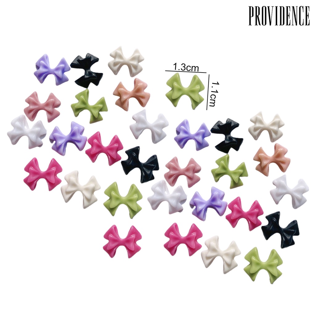 Providence 30pcs Dekorasi Kuku Mudah Tempel Busur-Simpul Transparan Indah Efek 3D DIY Nail Art Kawaii Anti-Kerusak Glitter Perhiasan Kuku Aksesoris Kuku