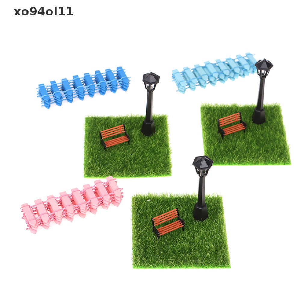 Xo 7pcs/set1per12rumah Boneka Miniatur Rumput Lampu Jalan Kursi Taman Pagar Dekorasi Mainan OL