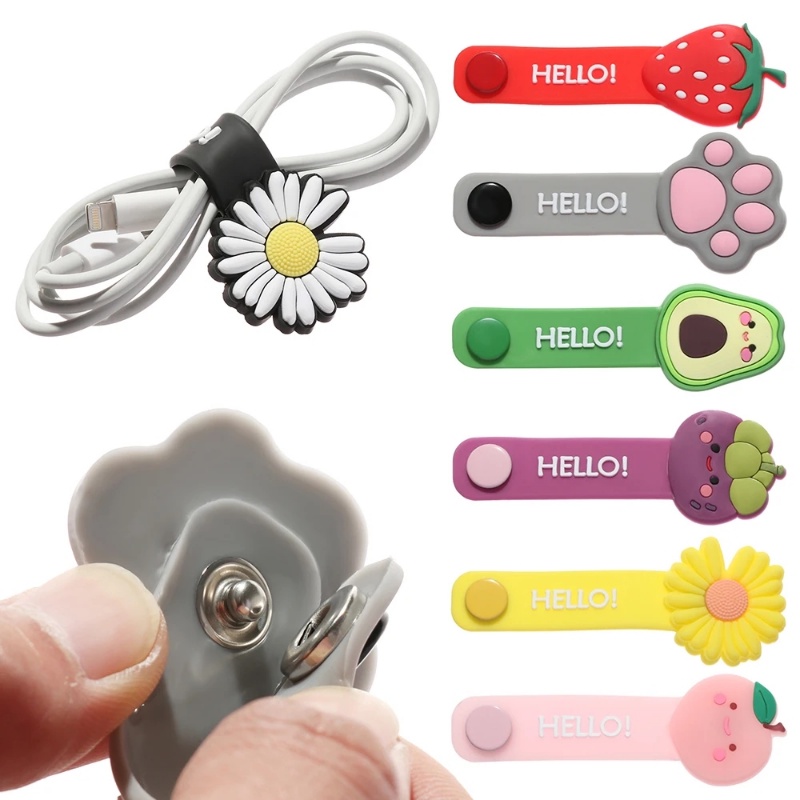 [Unggulan] Kartun Lucu Silikon Kabel Winder Klip Multifungsi Headset Kawat Data Line Manajemen Alat Reusable Fastening Cable Cords Organizer Charging Wire Protector