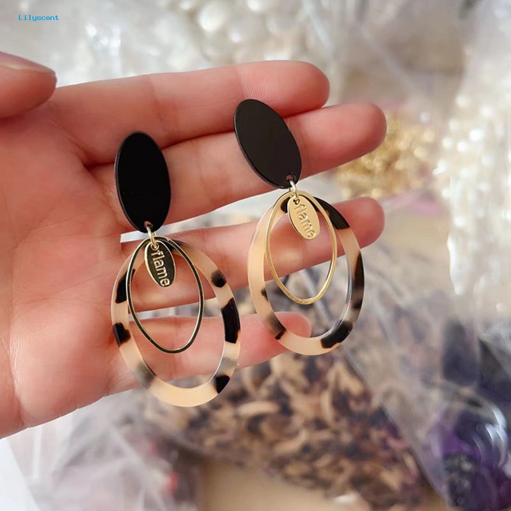 Lilyscent 1pasang Anting Pejantan Akrilik Fashion Perhiasan Vintage Pola Leopard Wanita Earrings Metal Ring