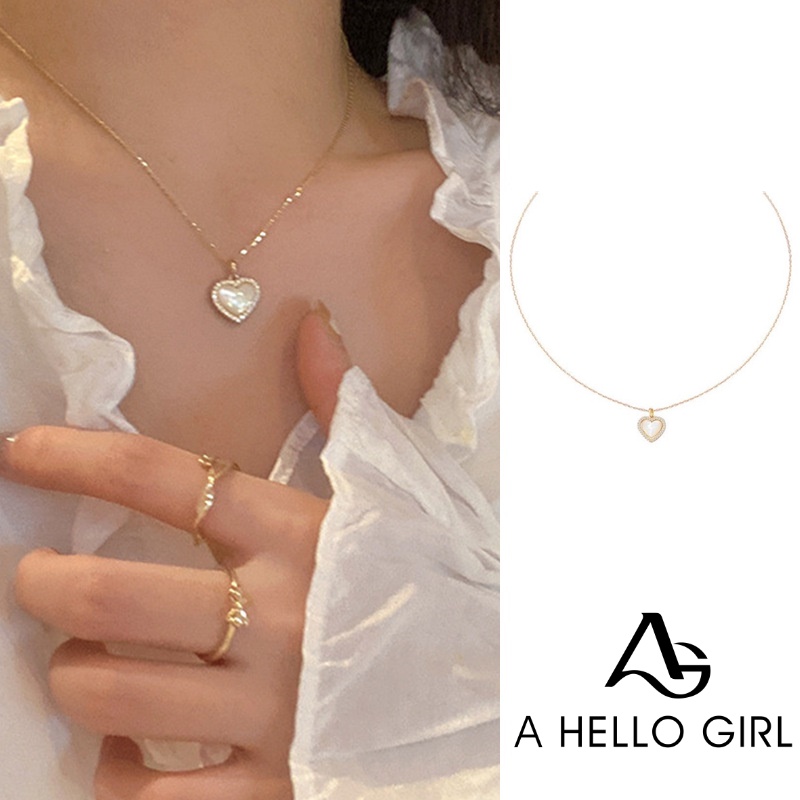 Korean Style Ins Style Fashion Temperament Opal Love Pendant Necklace Female 2021 New Clavicle Chain Choker