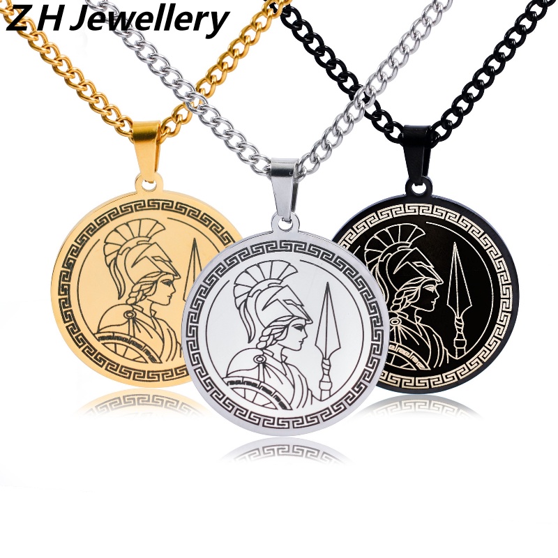 Z H Perhiasan Hip Hop Rock Stainless Steel Yunani Kuno Perang Cerdas Dewi Athena Liontin Pria Dan Wanita Fashion Baja Titanium Kalung Retro Punk Aksesoris Pesta